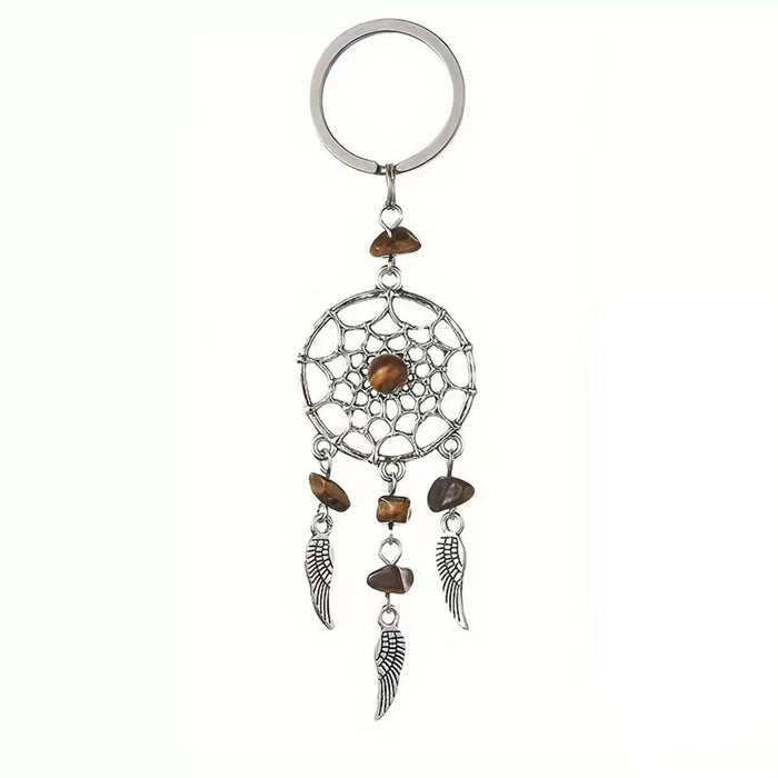 Wholesale Bohemian Dreamcatcher Keychain with Aventurine Crystal Feather Tassel Charm