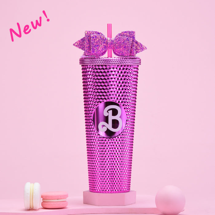 Wholesale Tumbler Double-layer Plastic 710ml Large Capacity Straw Cup with Glitter Bow Tie Hand Cup Durian Cup JDC-CUP-MaiG001