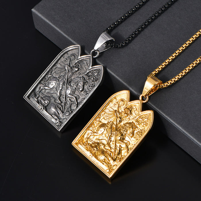 Wholesale HIPHOP titanium steel vacuum plating medieval Saint George necklace