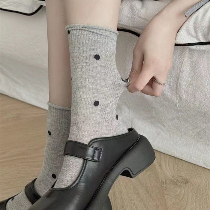 Wholesale Socks, thin, mid length, new mesh breathable, polka dot, rolled edge, stacked socks