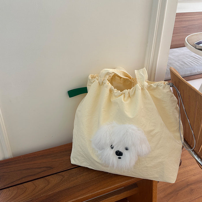 Wholesale Printed drawstring shoulder bag, large capacity handheld canvas, simple and fashionable