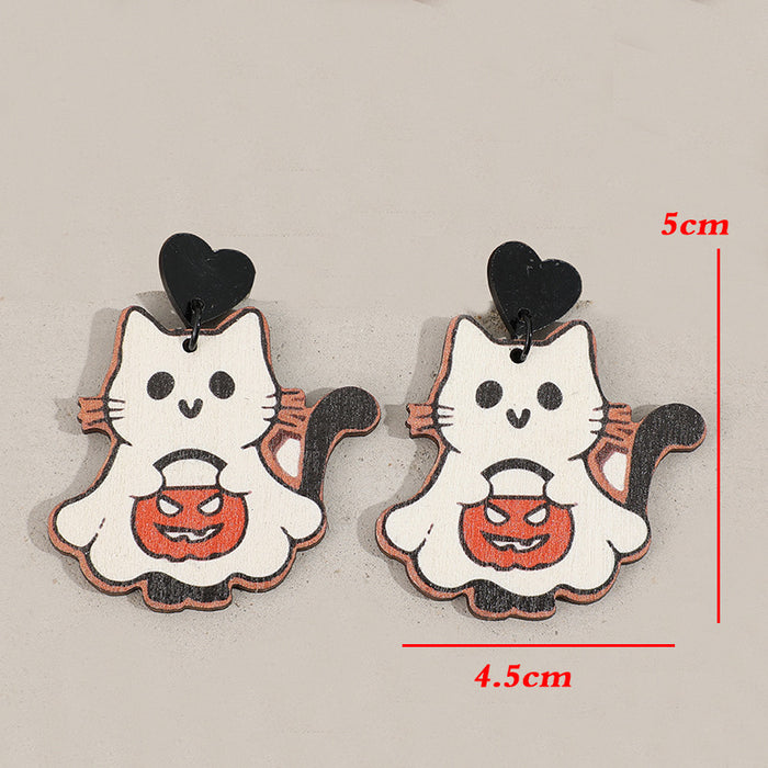 Wholesale  party cat horror pumpkin earrings wooden dark style earrings
