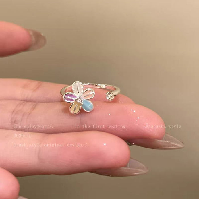 Wholesale Colorful flower ring, niche design, daily commuting open ring, ring