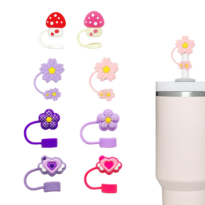 Wholesale 10pcs Flower straw cap food grade silicone straw cap suction tube cover dust cap