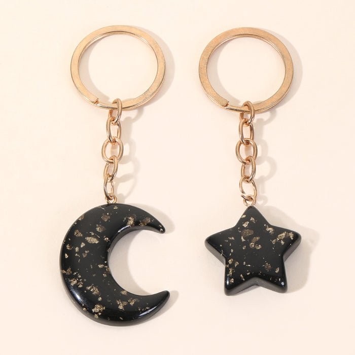 Wholesale Star Moon Gold Powder Black Acrylic Keychain JDC-KC-RongR003