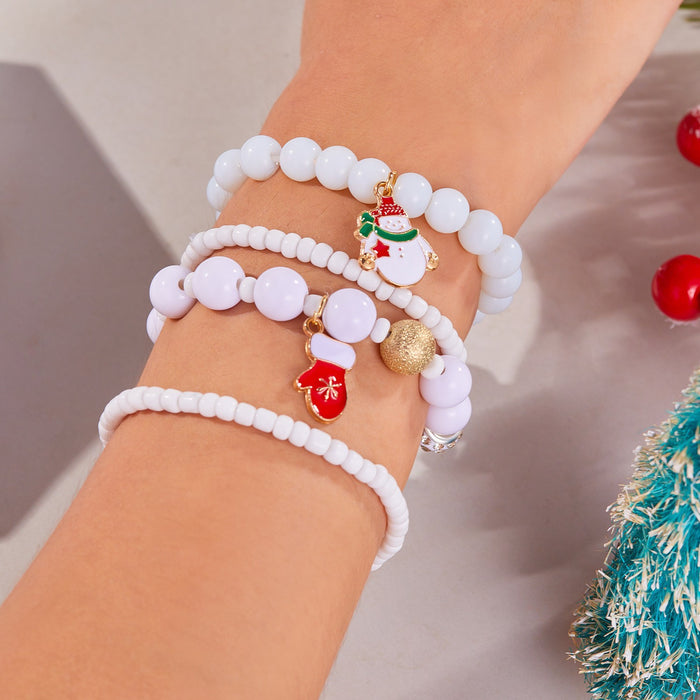 Wholesale Christmas Day Festival Color Acrylic Diamond Snowflake Bell Elastic Beaded Bracelet Christmas suit