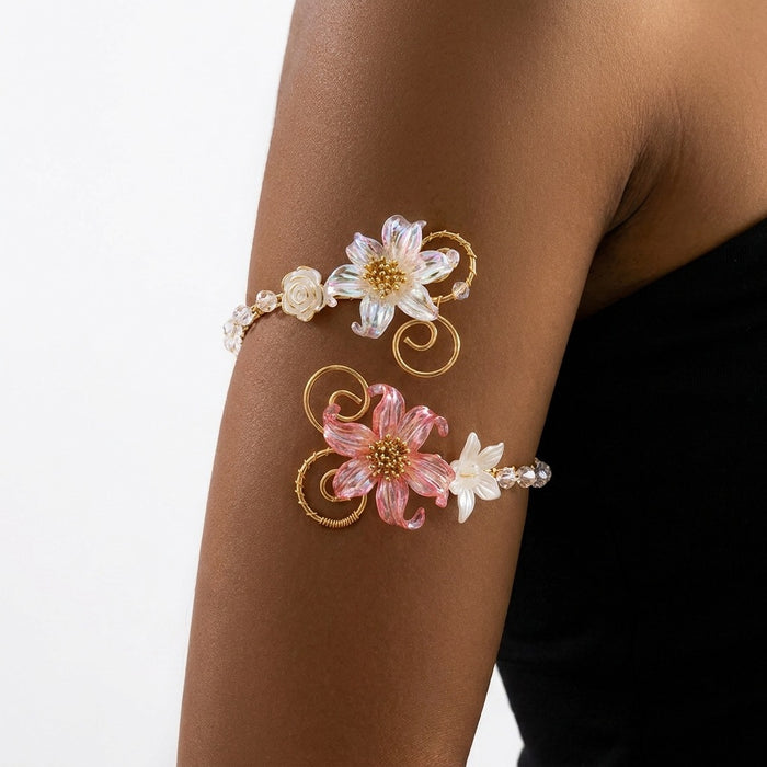 Wholesale Floral Design Pearl Open Cuff Bracelet Accessory for Wedding Party Gift Boutique