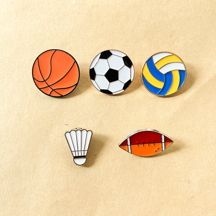 Wholesale Football cartoon brooch, basketball badminton, cute metal personalized badge, clothing bag accessories