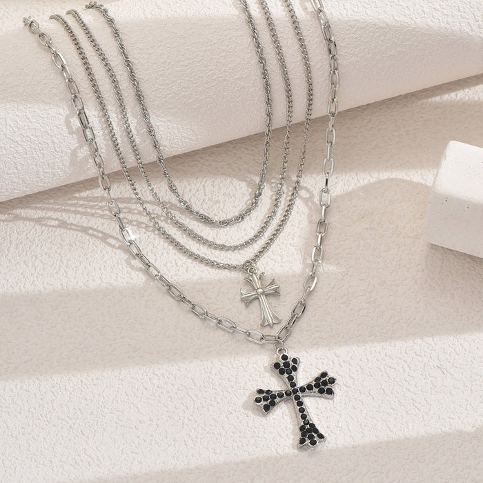 Wholesale Multi layered cross pendant necklace with a light luxury and high-end feel, collarbone