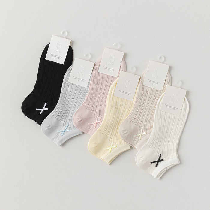Wholesale Mesh small bow solid color boat socks short socks thin