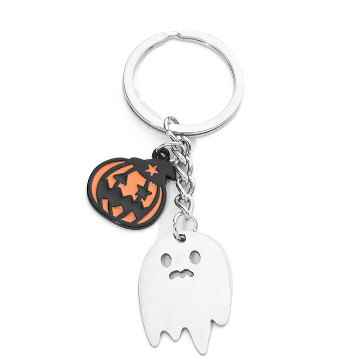 Wholesale Halloween Pumpkin Little Ghost Stainless Steel Keychain JDC-KC-QianC001