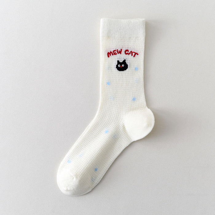 Wholesale New mesh breathable mid tube socks with cartoon embroidery