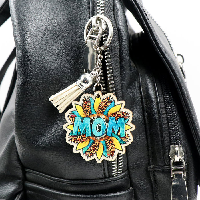 Wholesale Mother's Day Sunflower Retro Mom Wooden Keychain JDC-KC-XYan007