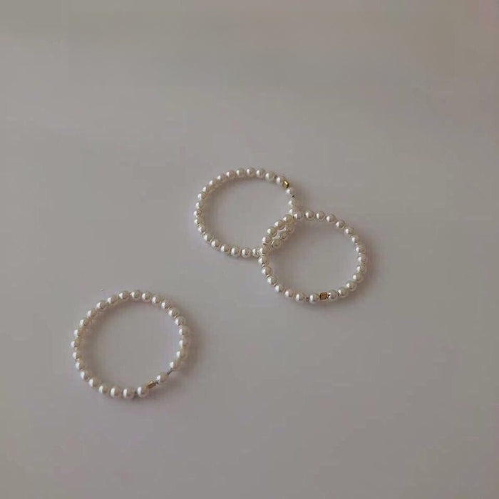 Wholesale Pearl ring for women, niche design, fashionable personality, high-end feel, ring with bead beads and plain circles