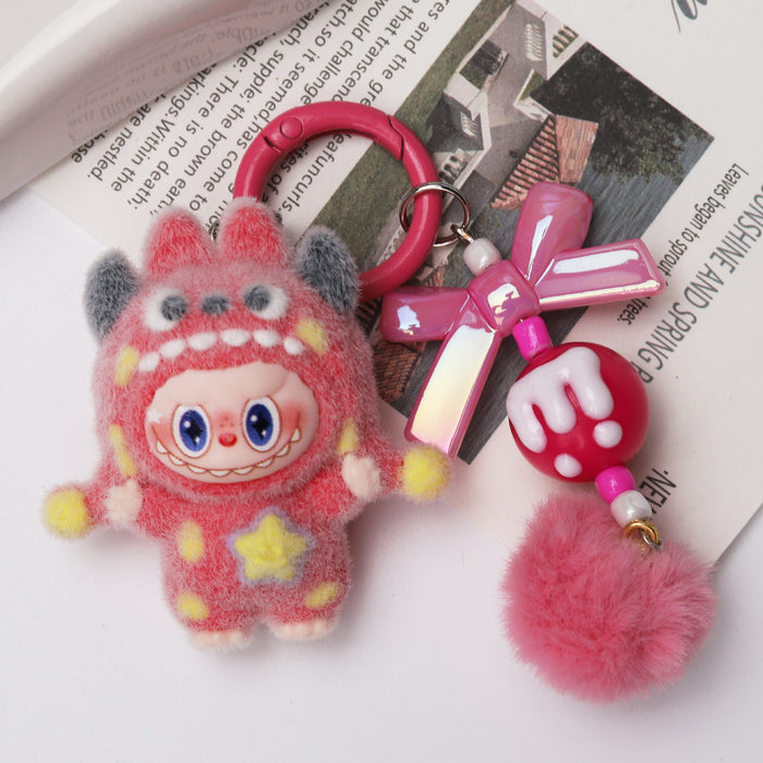 Wholesale Cute flocked polka dot doll keychain