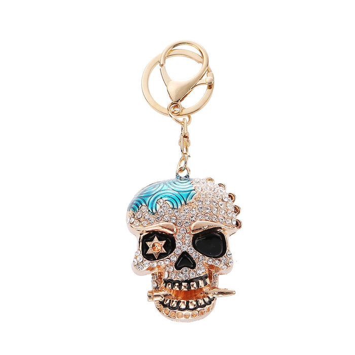Wholesale Diamond-encrusted Halloween skull keychain alloy skull
