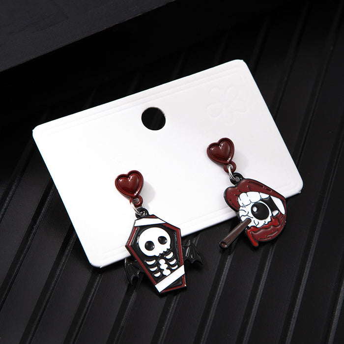 Wholesale  series alloy oil drop asymmetrical earrings cartoon anime funny ghost pumpkin earrings