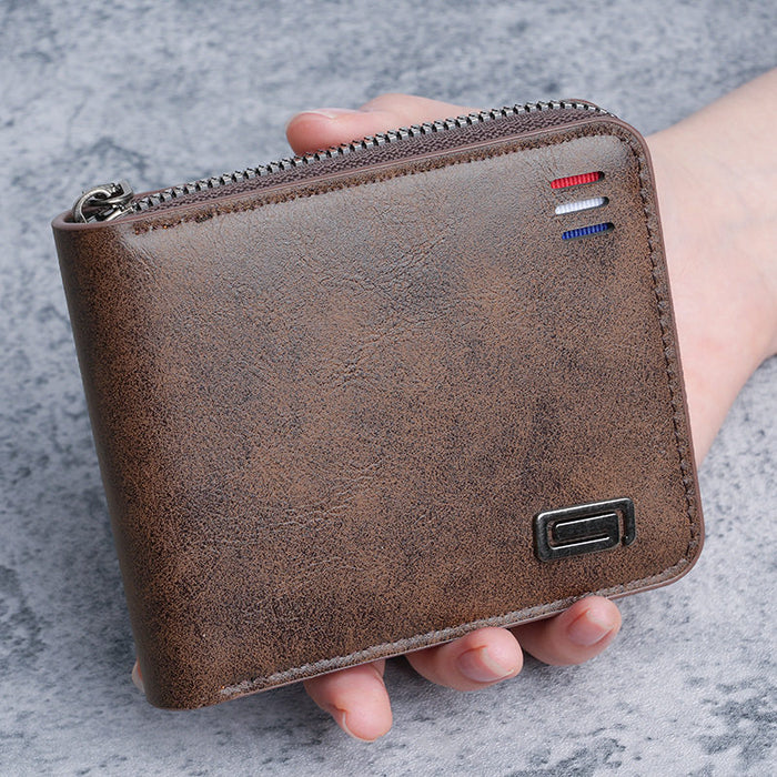 Wholesale Chic PU Leather Men' s Wallet with Retro Letter Print and Zipper Coin Pocket