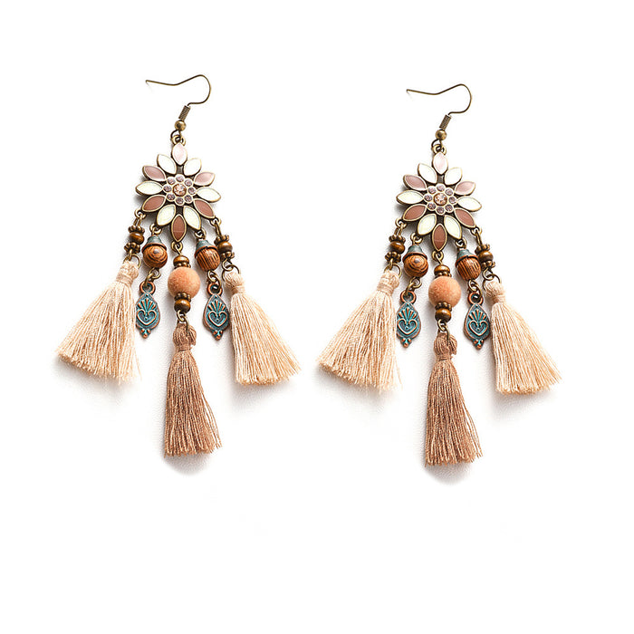 Wholesale Bohemian Retro Tassel Earrings Ethnic Style Zinc Alloy Gift MOQ≥2