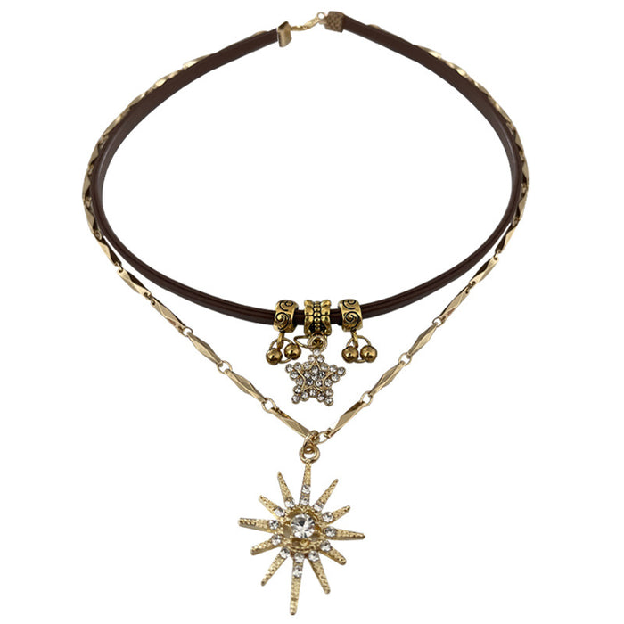 Wholesale Maillard sun star necklace for women, niche, light luxury, ins, cold style necklace, retro double-layered clavicle necklace