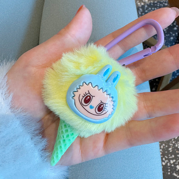 Wholesale Fun Girl Heart Ice Cream Keychain Cute Cartoon Rabbit Fur Ball Bag Pendant Keychain Ring Creative