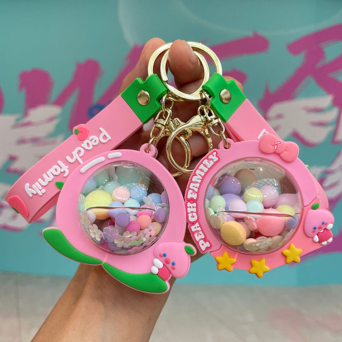 Wholesale Acrylic oiled peach keychain couple bag pendant car keychain pendant small gift