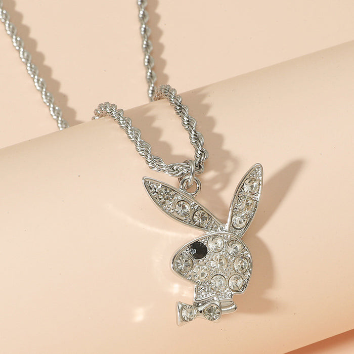 Wholesale Full Diamond Rabbit Pendant Stainless Steel Necklace JDC-NE-ChengHan009