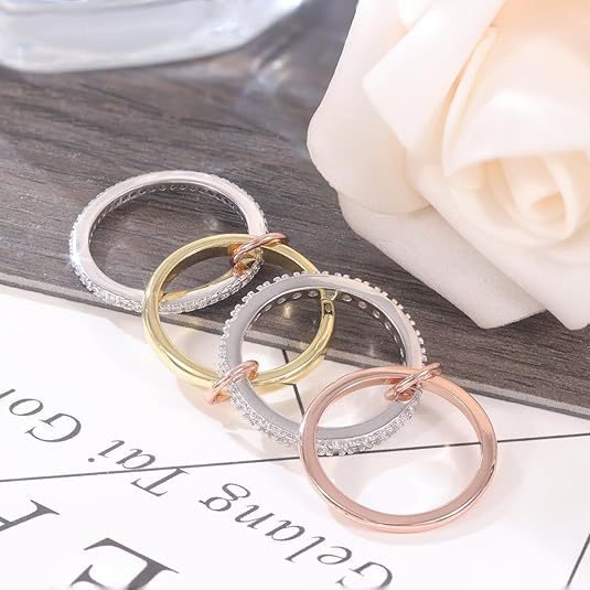 Wholesale Interlocking Ring Full Diamond Zircon Ring Two Color Multi Element High Grade Sensory Ring