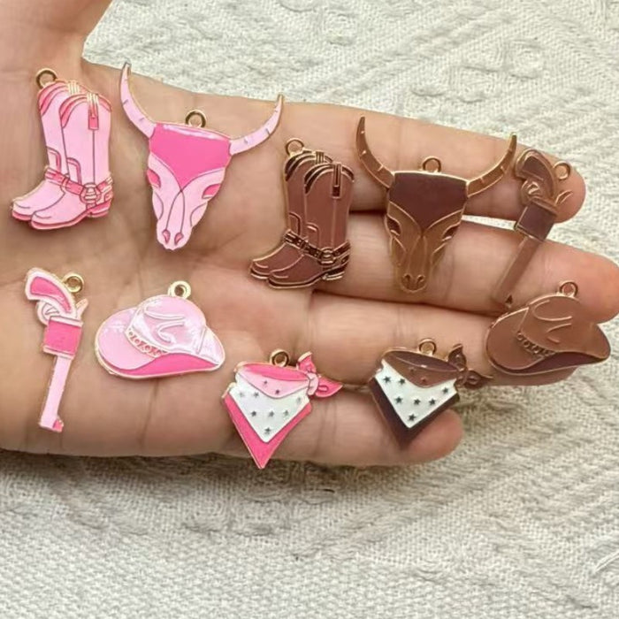 Wholesale 10pcs Western Cowboy Series Metal Drip Oil Hook Earrings,  Boots,  and Hat Earrings