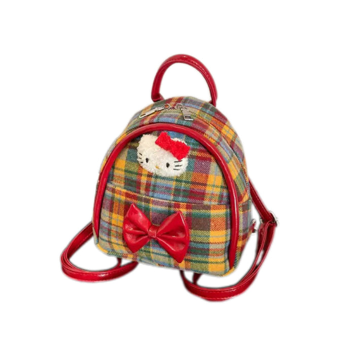 Wholesale Vintage Red Bow Plaid Cute Cat Backpack Bags