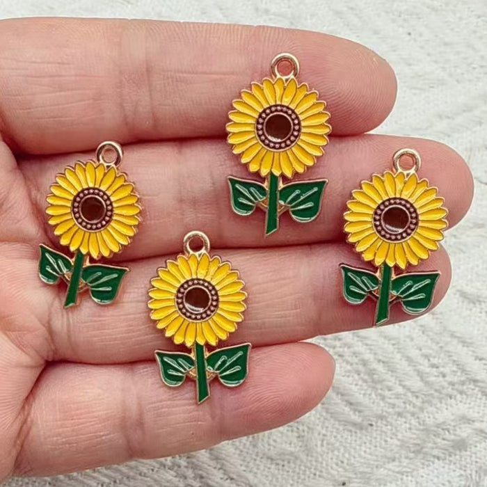 Wholesale 10pcs DIY Alloy Oil Drip Sunflower Bracelet Keychain Pendant