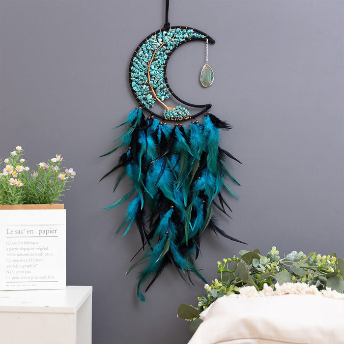 Wholesale Feather Dreamcatcher Wall Hanging with Tree of Life Design and Natural Stone Accents