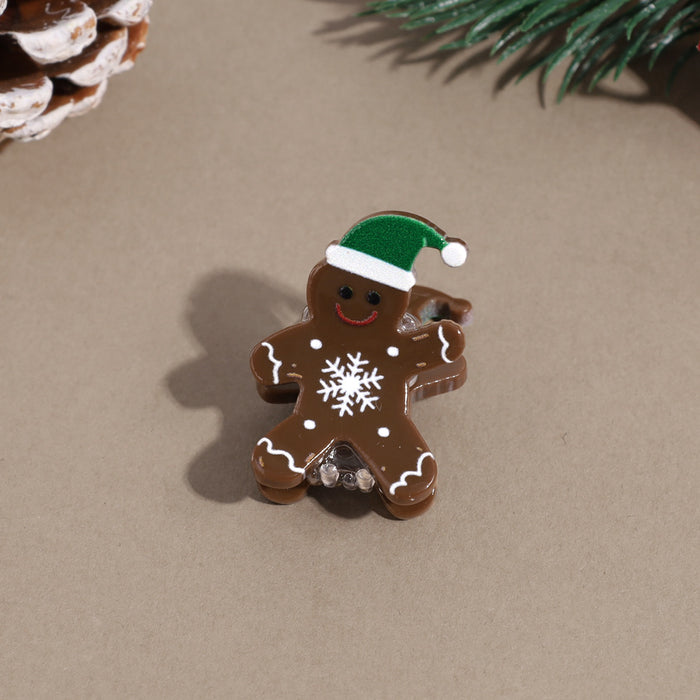 Wholesale Christmas Hair Clips Cute Gingerbread Man Snowman Elk Bell Plastic Hair Accessory For Party Gift