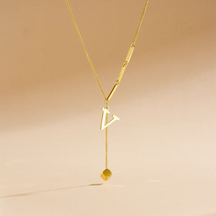 Wholesale Stainless Steel Necklace with Long  Block-Letter Tassel Pendant
