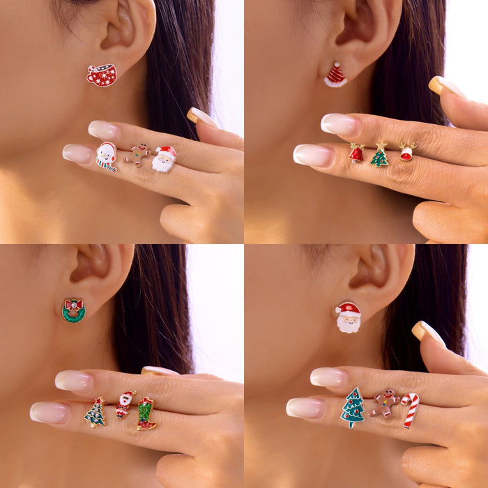 Wholesale Christmas  Snowman Elk Creative Cute Cartoon Earring Combination Set