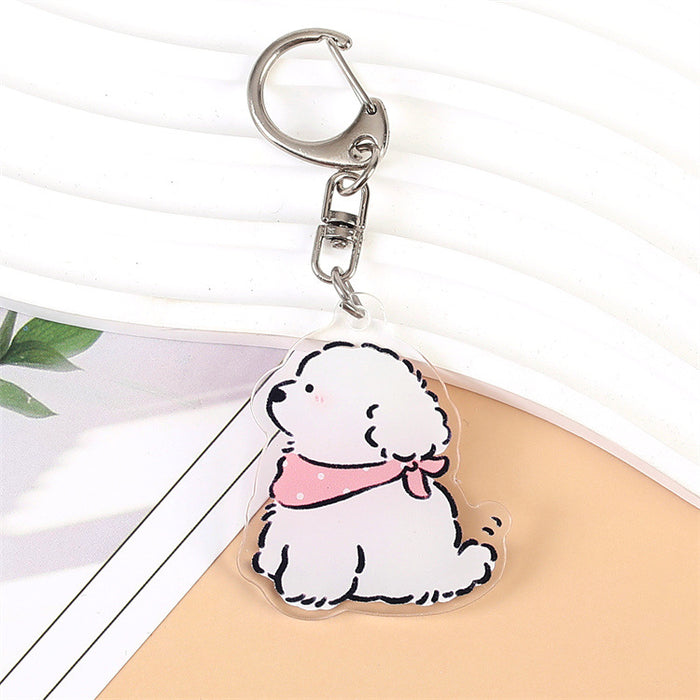 Wholesale Double-Sided Acrylic Cartoon Bichon Puppy Keychain Cute Bag Charm MOQ≥2
