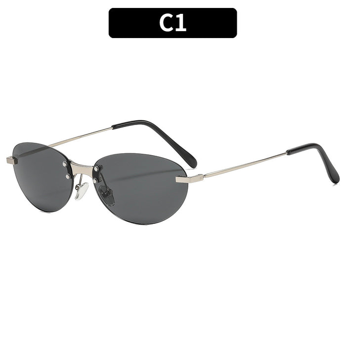 Wholesale Retro Oval Rimless Sunglasses UV400 Silver Frame Gray Lens Fashion Accessory