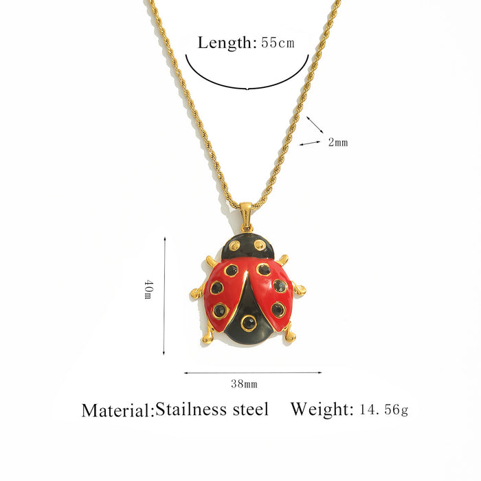 Wholesale Colorful Enamel Ladybug Stainless Steel Necklace