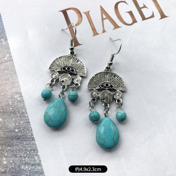 Wholesale Alloy Vintage Turquoise Ethnic Style Earrings JDC-ES-Luox009