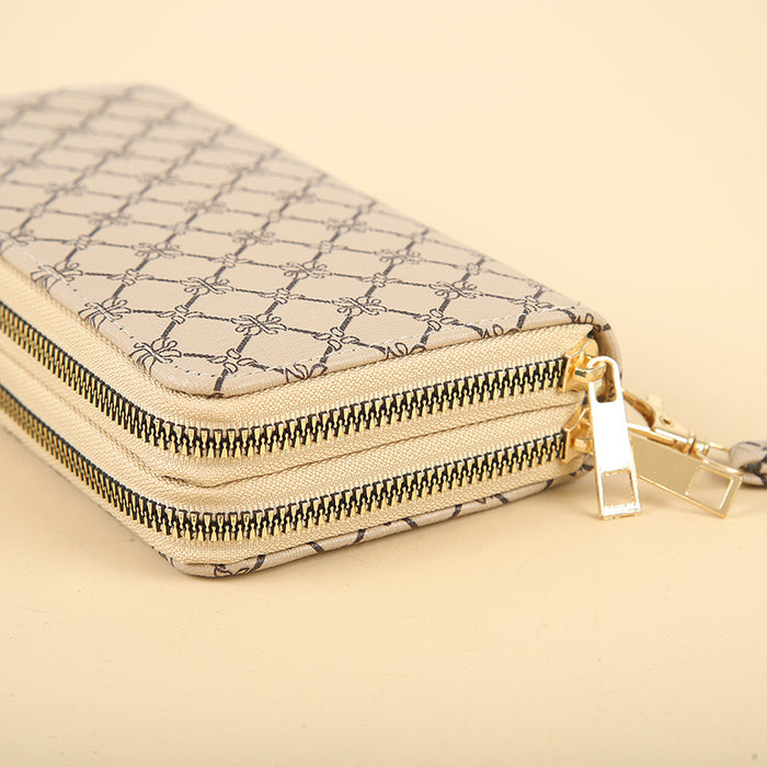 Wholesale PU Striped Print Long Wallet Handbag with Dual Zippers MOQ≥3