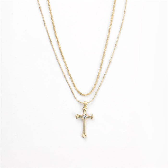 Wholesale Fashionable new cross layered necklace, trendy multi-layer versatile temperament, copper plated pendant necklace