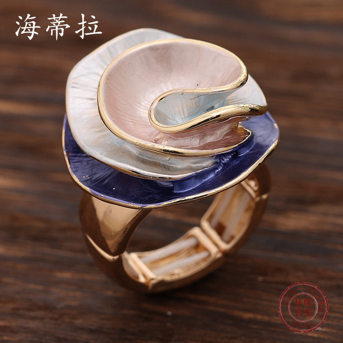 Wholesale Colorful Oil Geometric Rose Elastic Ring,  Fashionable and High-End Versatile Ring for Women