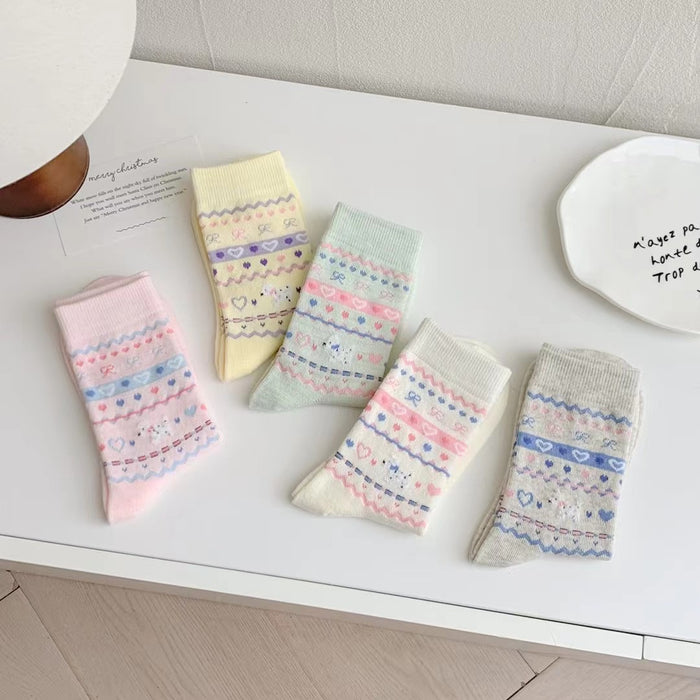 Wholesale Cute butterfly knot pile socks in the middle tube, retro style