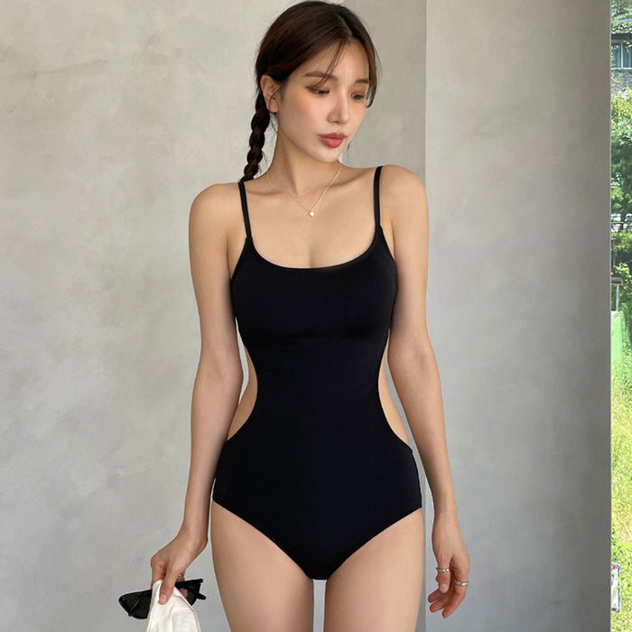 Wholesale Solid color swimsuit with suspender style, waist hollow out, sexy and slimming, hot spring beach swimsuit