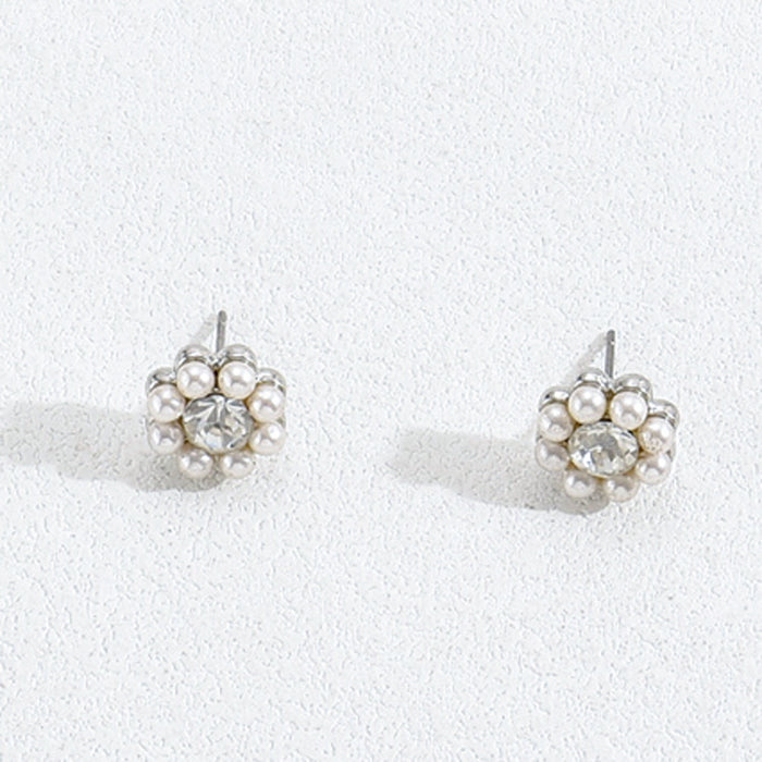 Wholesale Earrings Necklace Set Stylish Stamen Design Inlaid Pearl Zircon Necklace Earrings