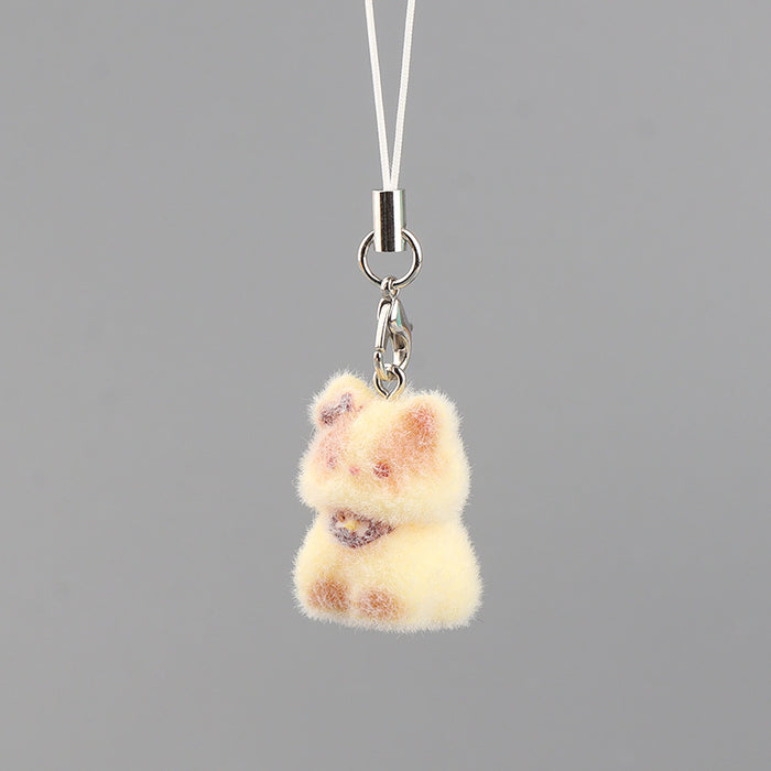 Wholesale Cartoon cute flocked 3D resin cat keychain bag charm