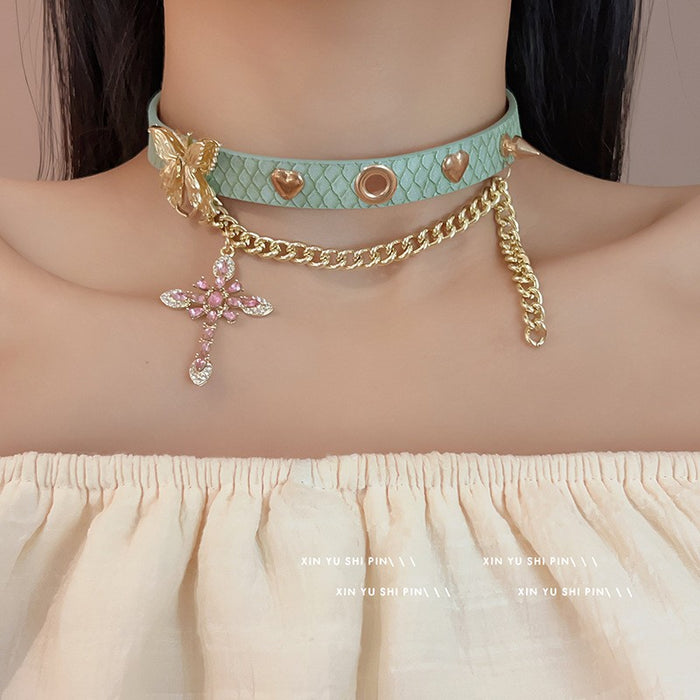 Wholesale Butterfly tassel necklace, heavy-duty necklaces, punk retro necklaces, neckband accessories