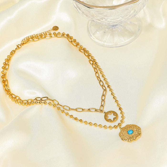 Wholesale stainless steel natural turquoise necklace