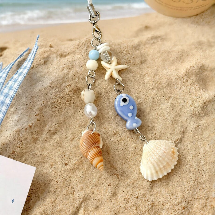 Wholesale Ocean Chic Handmade Beaded Shell Starfish Phone Strap Keychain Bag Charm Gift