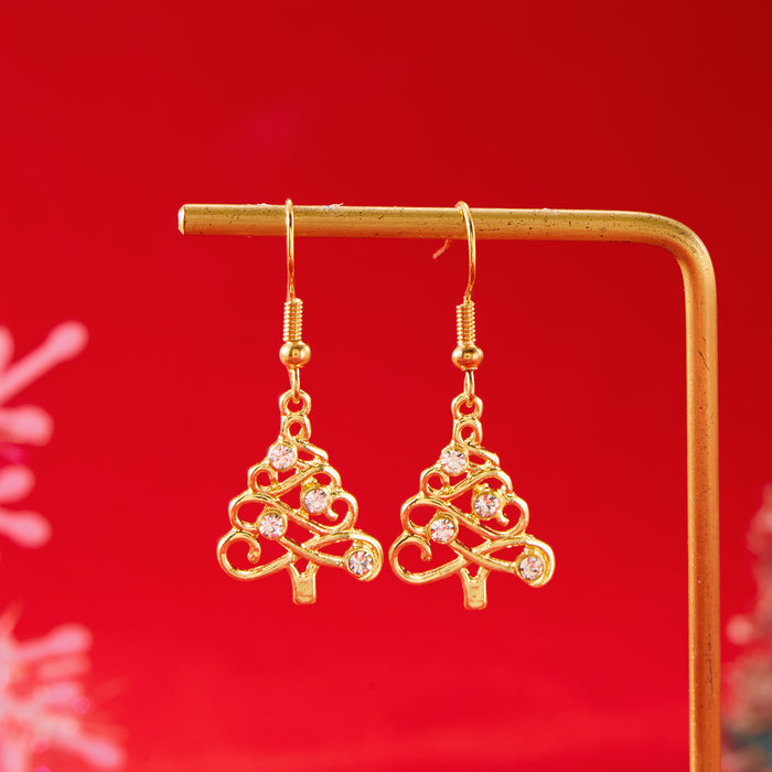 Wholesale Simple hollow diamond Christmas tree earrings for women,  versatile Christmas earrings with design